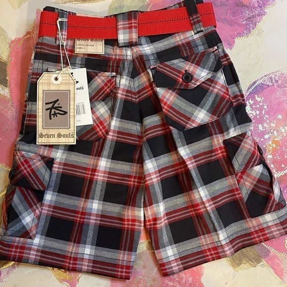 Kids Seven Souls Boys Plaid Fashion Shorts Size 5 - Picture 2 of 9